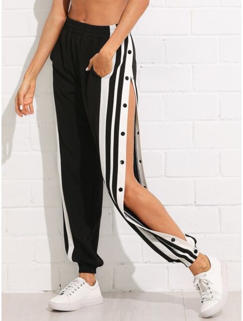 Shein Snap Button Striped Side Trousers