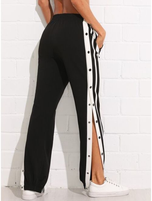 Shein Snap Button Striped Side Trousers