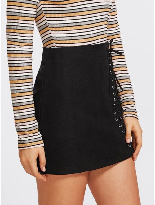 Shein Grommet Lace Up Detail Skirt