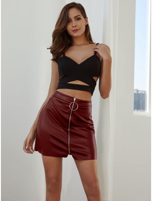Shein PU Leather O-ring Zipper Mini Skirt