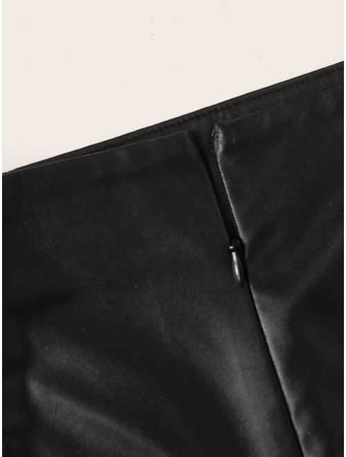Shein Zip Back Buttoned Front PU Leather Skirt