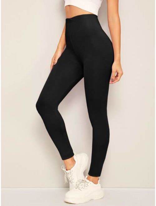Shein Solid Elastic High Waist Leggings