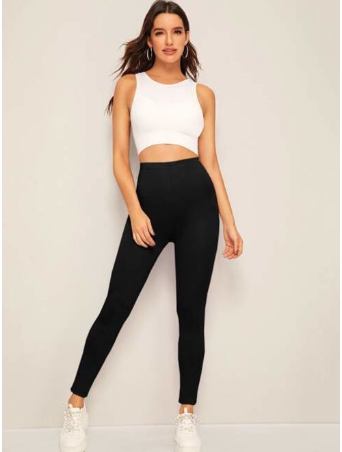 Shein Solid Elastic High Waist Leggings