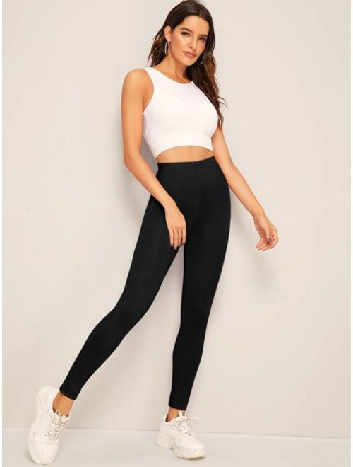 Shein Solid Elastic High Waist Leggings