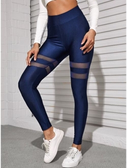 Elastic Waist Mesh Insert Leggings