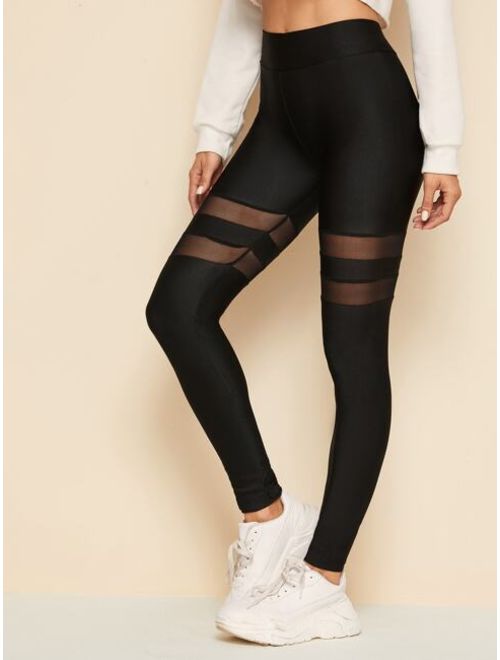 Shein Elastic Waist Mesh Insert Leggings