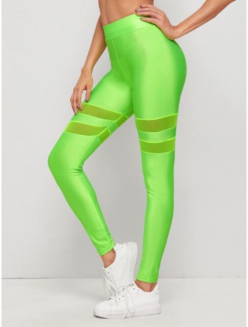Shein Elastic Waist Mesh Insert Leggings