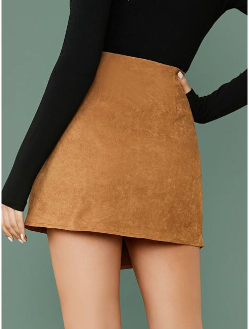 Shein Asymmetrical Hem Suede Skirt
