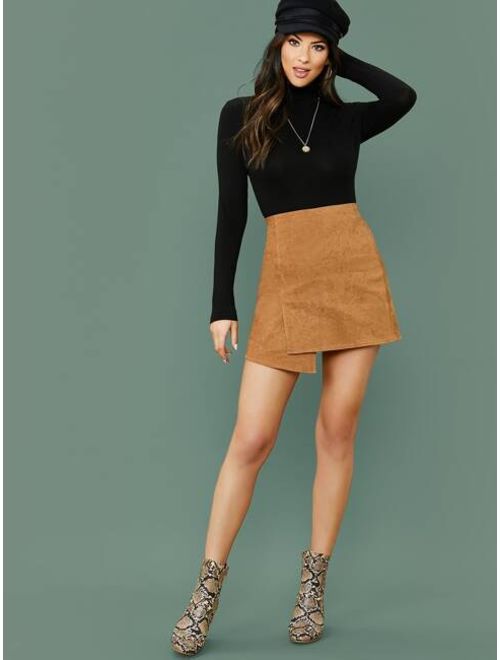 Shein Asymmetrical Hem Suede Skirt