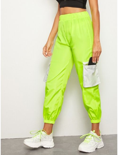 Neon Lime Side Flap Pocket Cargo Pants