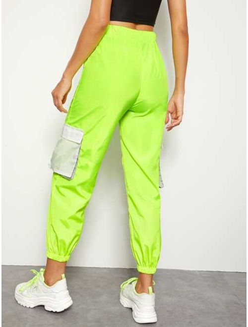 Neon Lime Side Flap Pocket Cargo Pants