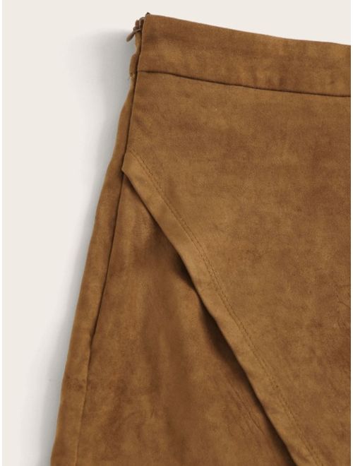 Shein Zip Side Wrap Asymmetrical Suede Skirt