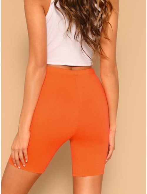 Shein Neon Orange High Waist Leggings Shorts