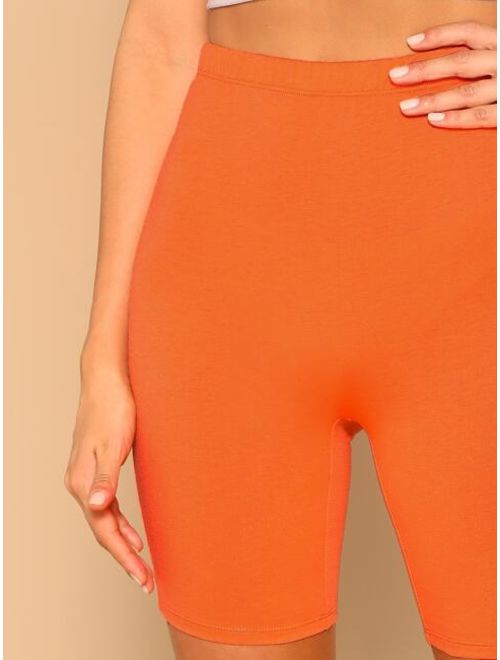 Shein Neon Orange High Waist Leggings Shorts