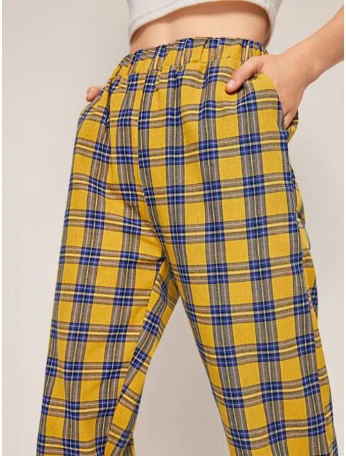plaid elastic waist pants