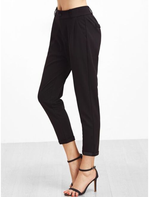 Buy Shein Black Cuffed Patch Pants online | Topofstyle