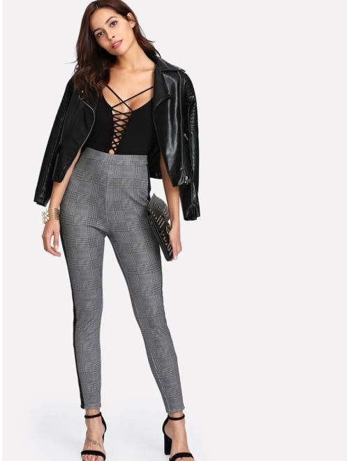 Shein Contrast Tape Side Plaid Tapered Pants