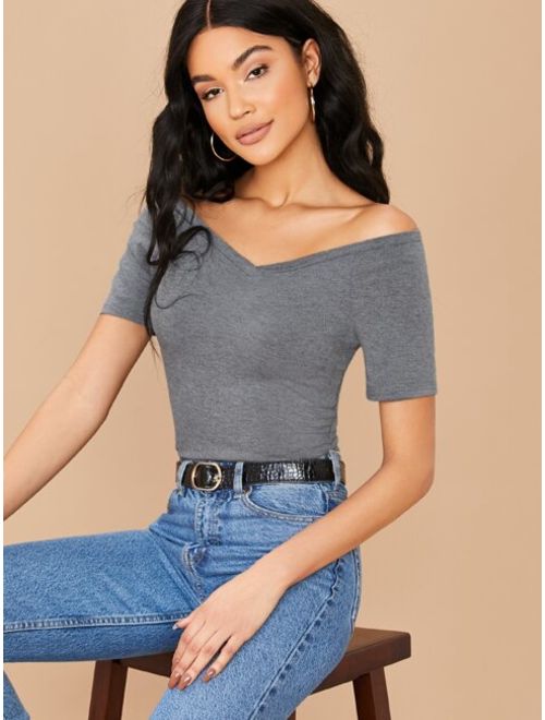 Shein Solid Off Shoulder Form Fitted Top