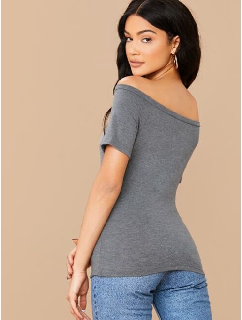 Shein Solid Off Shoulder Form Fitted Top
