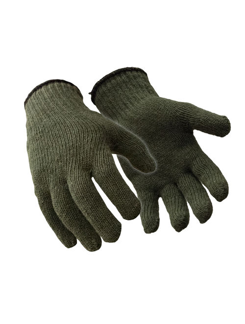 RefrigiWear Military Style Ragg Wool Glove Liners, Green - PACK OF 12 PAIRS