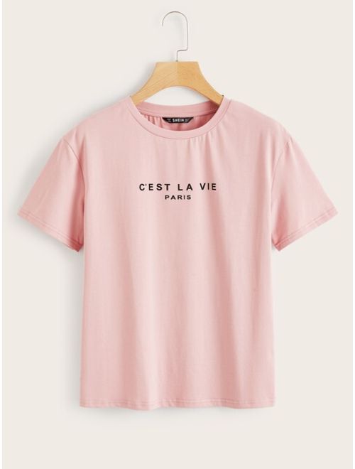 Shein Short Sleeve Letter Graphic Tee