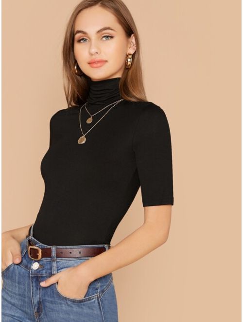 Shein High Neck Fitted Solid Tee