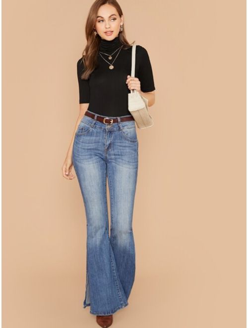 Shein High Neck Fitted Solid Tee