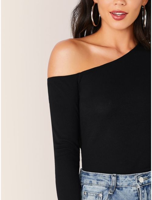 Shein Solid Asymmetrical Neck Form Fitted Top