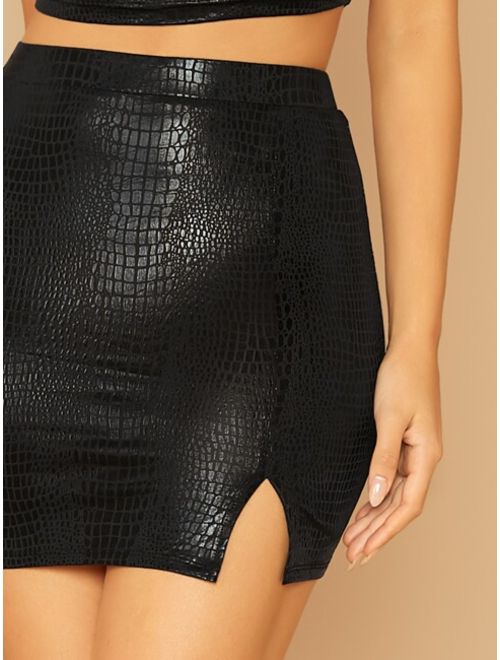 Shein Slit Hem Snake Embossed Bodycon Skirt