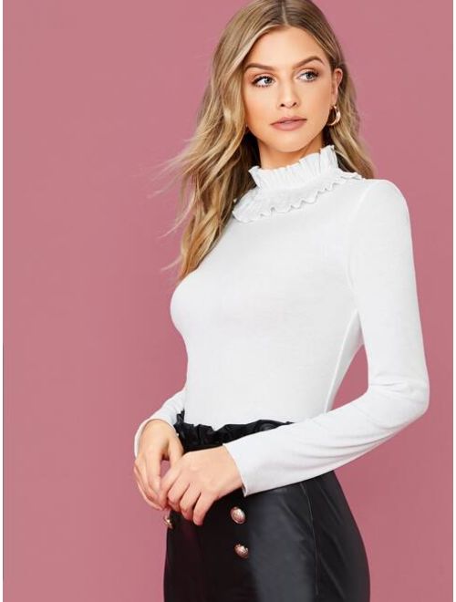 Shein Frill Trim Keyhole Back Fitted Solid Top