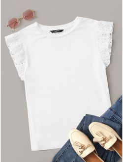 Solid Eyelet Embroidery Armhole Top