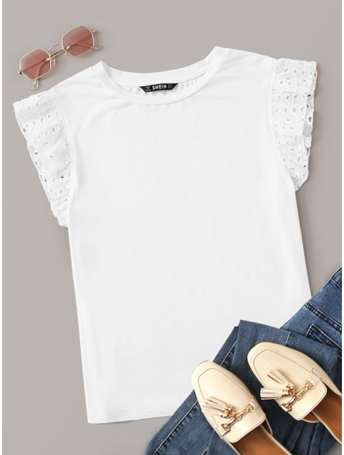 Shein Solid Eyelet Embroidery Armhole Top