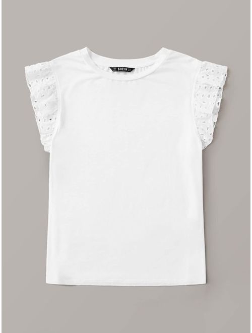 Shein Solid Eyelet Embroidery Armhole Top