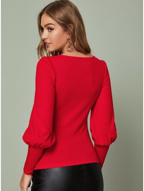 Shein Solid Leg-of-mutton Sleeve Top