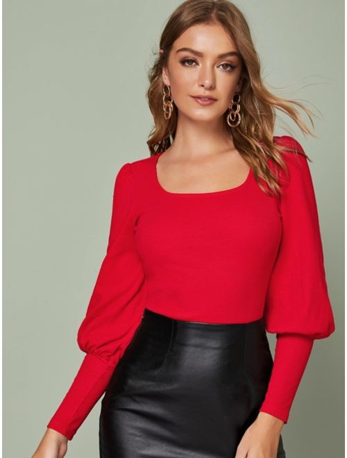 Shein Solid Leg-of-mutton Sleeve Top