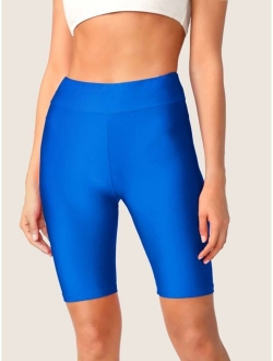 Solid Wide Waistband Cycling Shorts