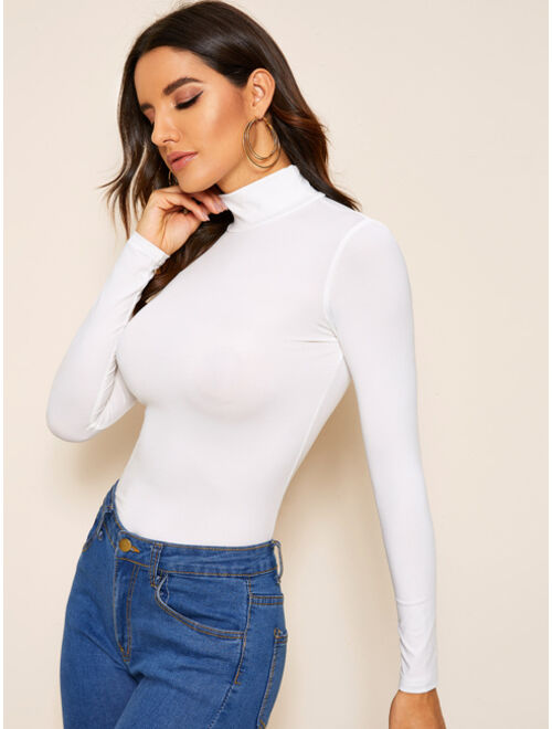 Shein Solid High Neck Fitted Top
