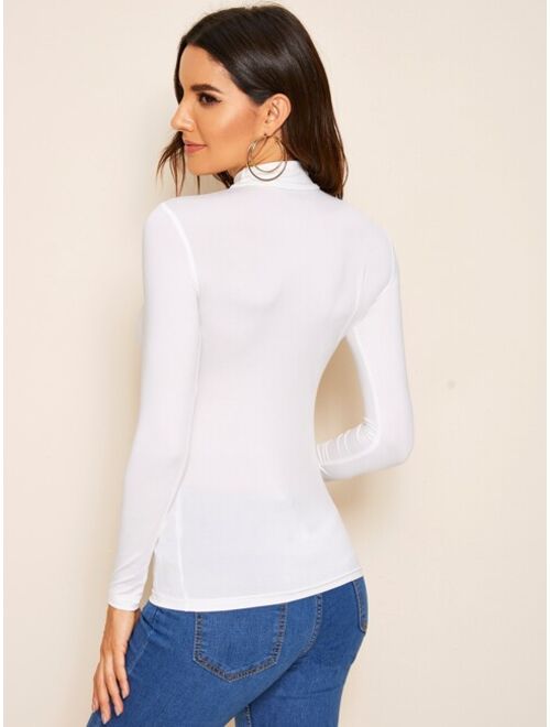 Shein Solid High Neck Fitted Top