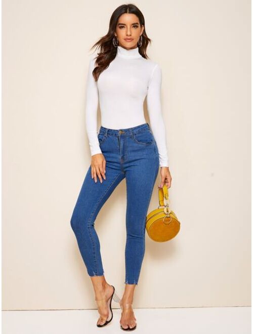 Shein Solid High Neck Fitted Top