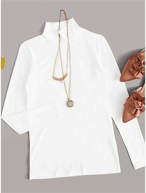 Shein Solid High Neck Fitted Top