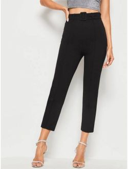 Buckle Belted Solid Cigarette Pants