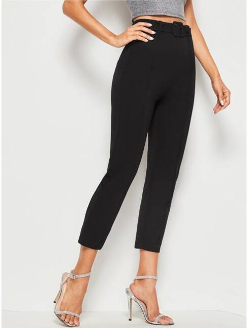 Shein Buckle Belted Solid Cigarette Pants
