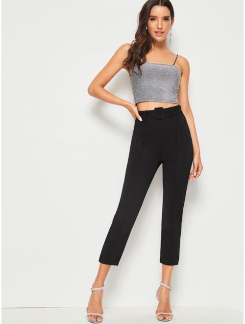 Shein Buckle Belted Solid Cigarette Pants