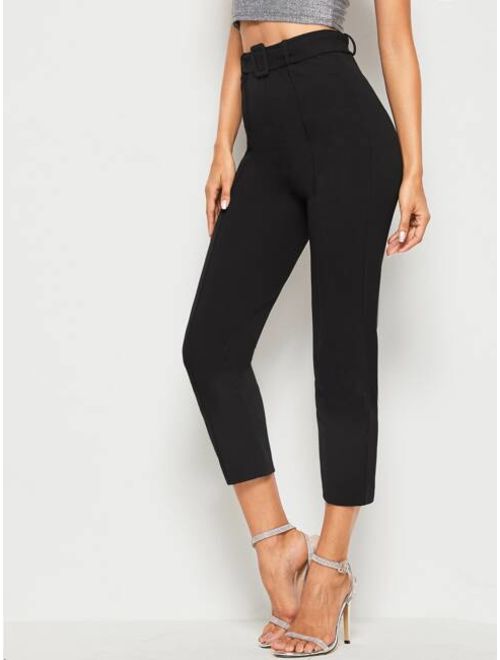 Shein Buckle Belted Solid Cigarette Pants