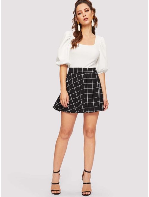 Shein Elastic Waist Grid Textured Skirt