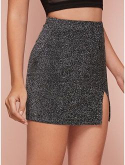 Split Hem Glitter Skirt