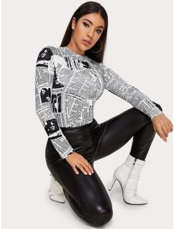 Newspaper Print Fitted Tee