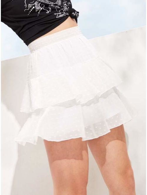 Shein Ruffle Hem Dot Jacquard Chiffon Skirt