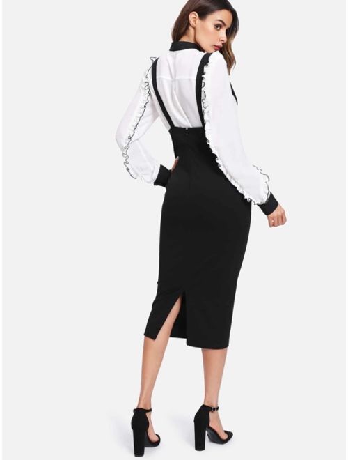 Shein Slit Back Pencil Skirt With Strap