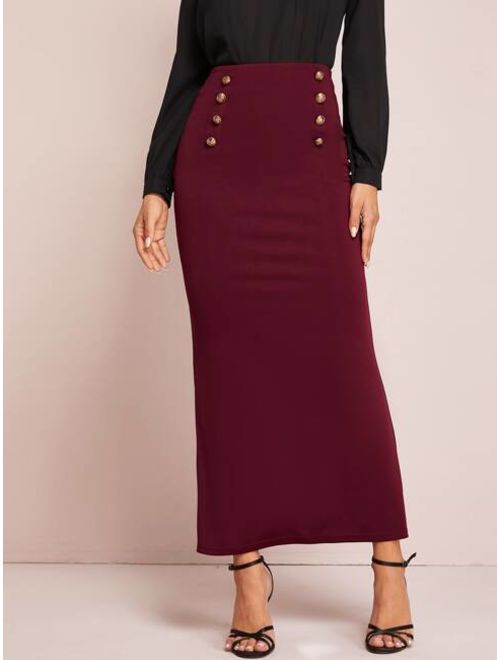 Shein Solid Buttoned Front Maxi Pencil Skirt